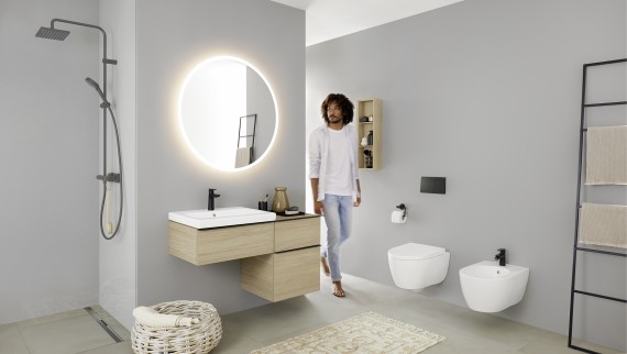 Baño Geberit iCon con inodoro y bidé suspendido Baño Geberit iCon con inodoro y bidé suspendido