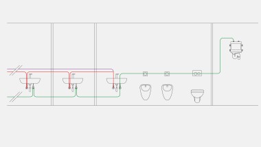 Ejemplo de tuberías de agua potable para control de tiempo con descarga higiénica