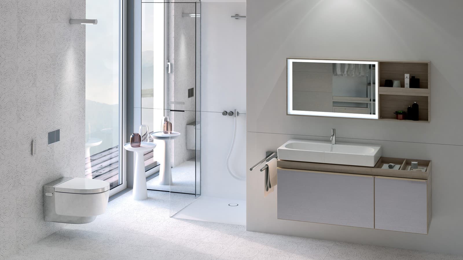 Baño con inodoro bidé AquaClean Mera cromado brillante Baño con inodoro bidé AquaClean Mera cromado brillante