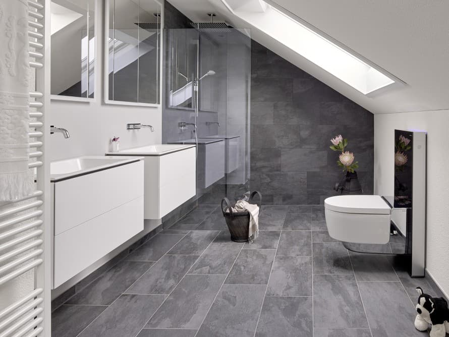 Baño con techo inclinado Baño con techo inclinado