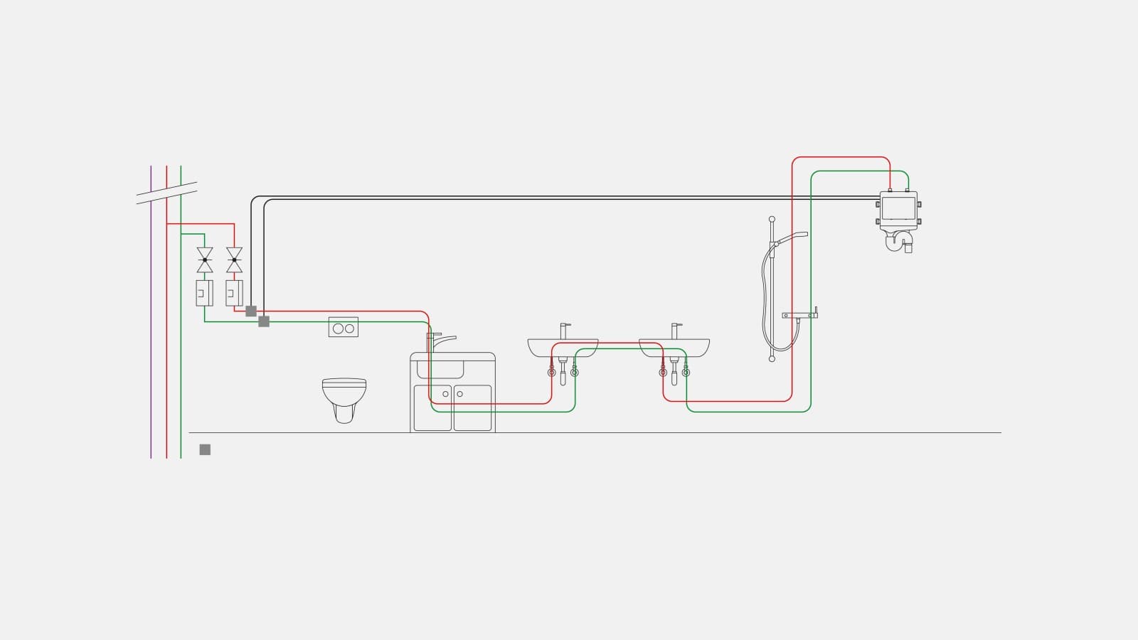 Ejemplo de tuberías de agua potable para control de consumo con descarga higiénica Ejemplo de tuberías de agua potable para control de consumo con descarga higiénica