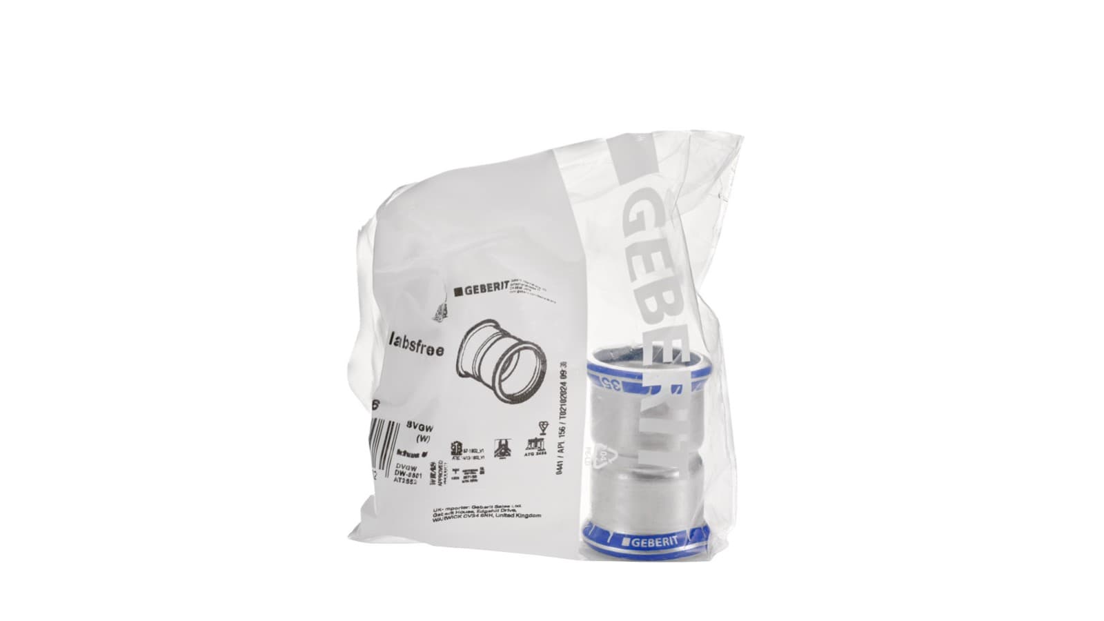 Los accesorios de compresión Geberit Mapress Acero Inoxidable, LABS-free, se empaquetan individualmente Los accesorios de compresión Geberit Mapress Acero Inoxidable, LABS-free, se empaquetan individualmente